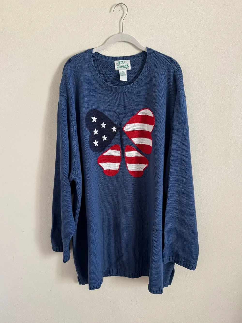 Quacker Factory Stars & Stripes Butterfly Sweater USA Flag Patriotic 2X